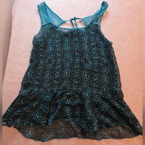 Dream Out Loud Selena Gomez Teal & Black Lace Peplum Tank Top Womens Size M